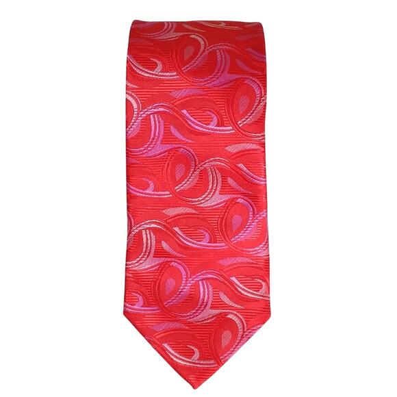 Barberini Roma Men's Silk Tie Red Paisley Woven 3.25 wide 58 Length Necktie - Picture 5 of 7